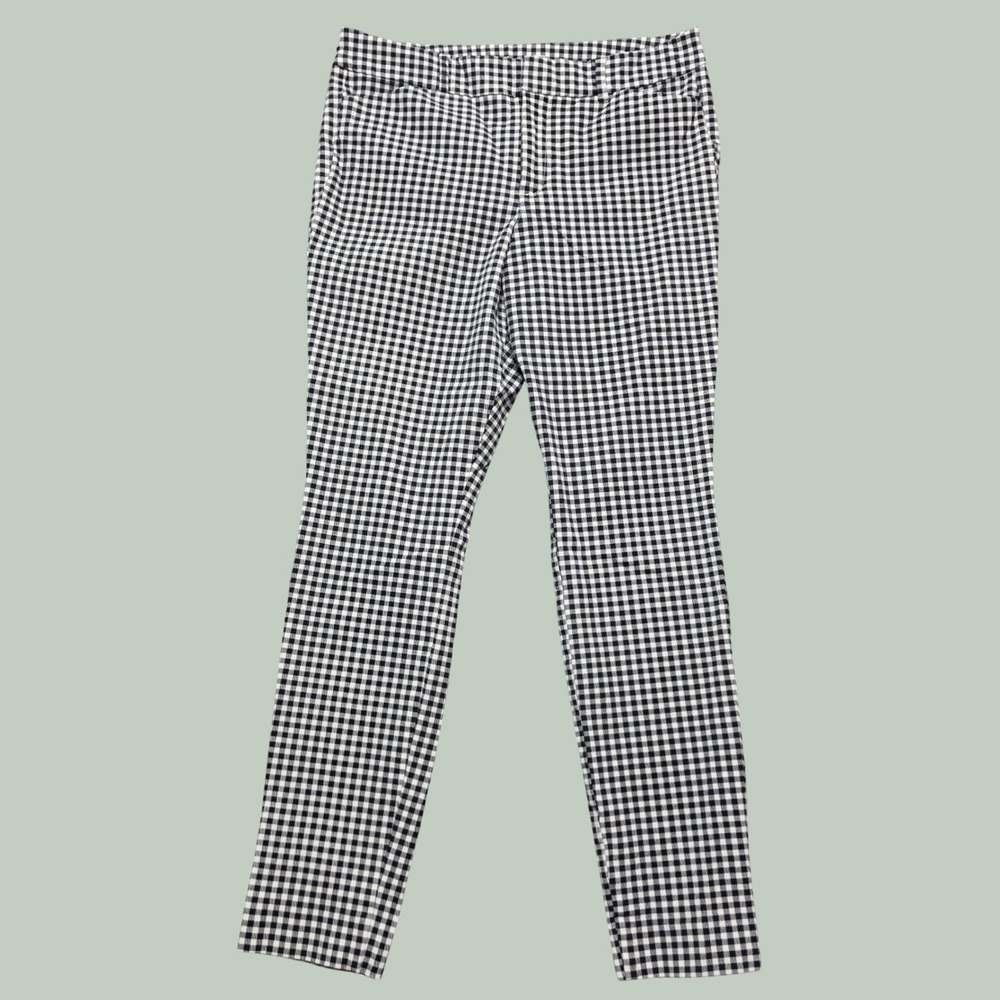 Dark Academia High Rise Gingham Pixie Ankle Pants Womens 12 Black White Old Navy